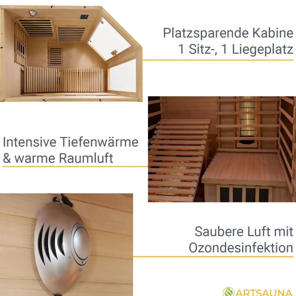 Artsauna Infrarotkabine Wärmekabine Kolding mit Triplex-Heizsystem & Hemlockholz Hot