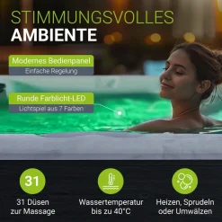 Outdoor Whirlpool Oasis mit Treppe - Massagedüsen, LED Licht, Filter, Abdeckung & Heizung ^ Artsauna Best