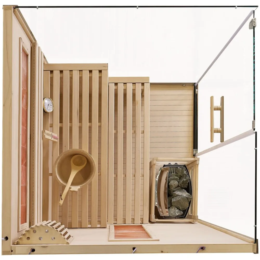 Artsauna Saunakabine Vantaa 120 mit Himalaya Salzstein - Indoor Sauna für 2 Personen, 3,5 kW Ofen, Glasfront Schwarz Online
