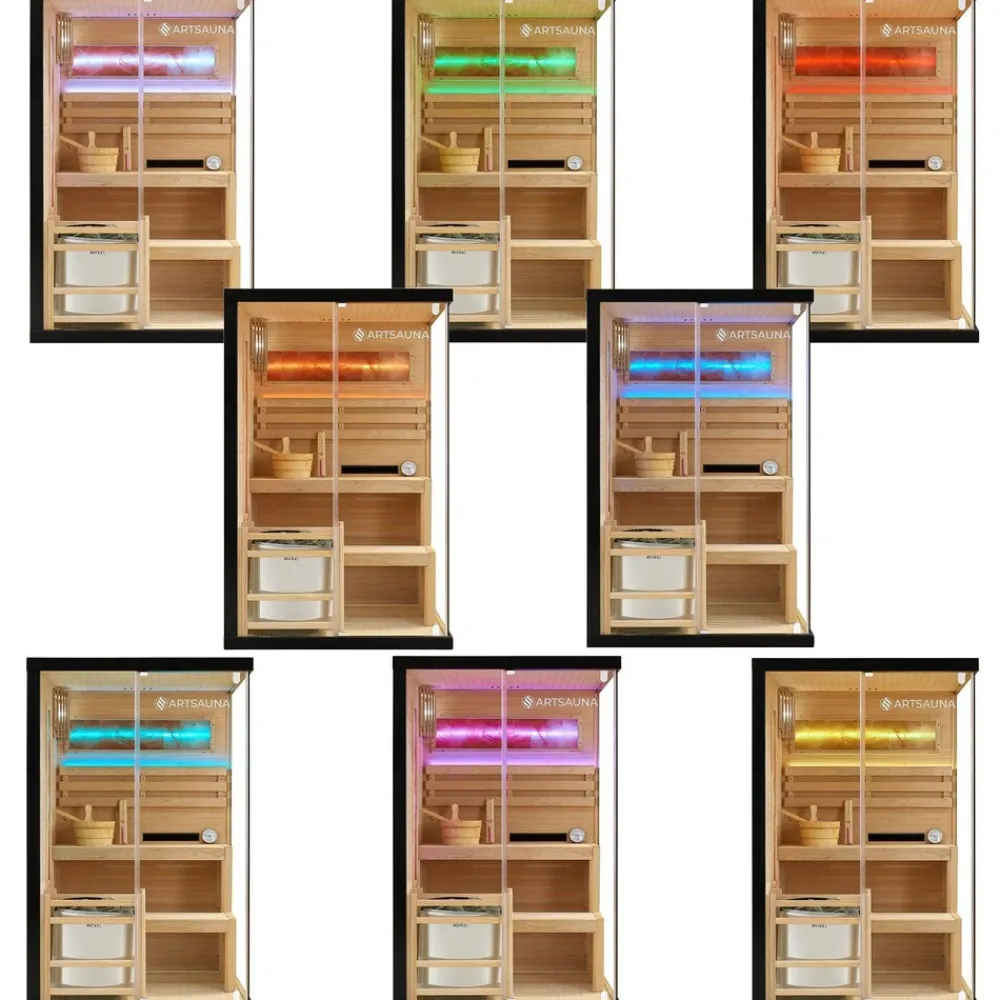Artsauna Saunakabine Vantaa 120 mit Himalaya Salzstein - Indoor Sauna für 2 Personen, 3,5 kW Ofen, Glasfront Schwarz Online