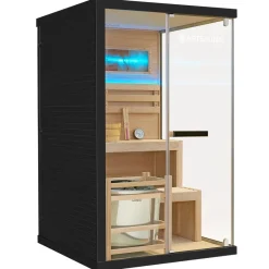 Artsauna Saunakabine Vantaa 120 mit Himalaya Salzstein - Indoor Sauna für 2 Personen, 3,5 kW Ofen, Glasfront Schwarz Online