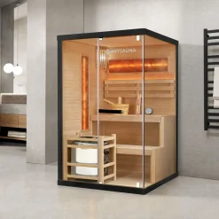 Artsauna Saunakabine Vantaa 120 mit Himalaya Salzstein - Indoor Sauna für 2 Personen, 3,5 kW Ofen, Glasfront Schwarz Online