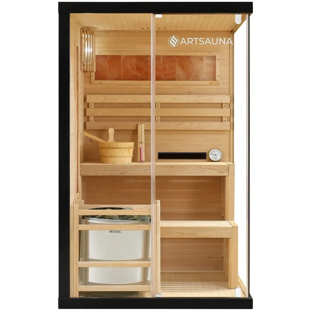 Artsauna Saunakabine Vantaa 120 mit Himalaya Salzstein - Indoor Sauna für 2 Personen, 3,5 kW Ofen, Glasfront Schwarz Online
