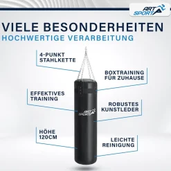 Boxsack 30kg gefüllt, Box Set mit Stahlkette & Karabinerhaken für Erwachsene Schwarz ^ ArtSport Discount