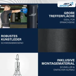 Boxsack 30kg gefüllt, Box Set mit Stahlkette & Karabinerhaken für Erwachsene Schwarz ^ ArtSport Discount