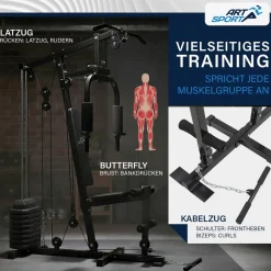 ArtSport Kraftstation ProfiGym 2000 Set mit Latzugstange, Butterflystange & Seilzug – 40kg Gewichte Hot