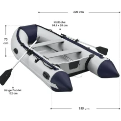Schlauchboot mit 2 Sitzbänke, Aluboden, Paddel, Pumpe, Tasche & Reparaturset ^ ArtSport New