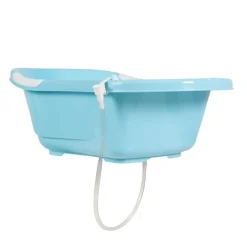 Babybadewanne Lilly platzsparend mit Wasserablauf, Ablagefächer für Zubehör blau ^ Moni Outlet