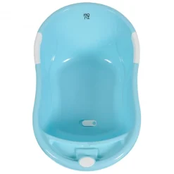 Babybadewanne Lilly platzsparend mit Wasserablauf, Ablagefächer für Zubehör blau ^ Moni Outlet