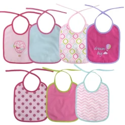 Babylatz-Set 7-teilig, einlagig, zum Binden, waschbar, ab Geburt rosa ^ Baby Care
