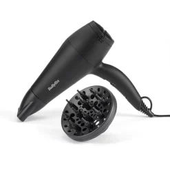 D215DE Power Smooth 2000 Haartrockner (2 Temperatur- / 2 Geschwindigkeitseinstellungen, Kaltlufttaste, Ionentechnologie, Zentrierdüse, Diffusor, Aufhängeöse, 2.000 Watt, Schwarz) ^ Babyliss New