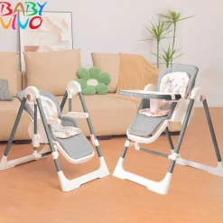 3in1 Kinderhochstuhl / Babywippe höhenverstellbar für Kinder - Lulu in Grau ^ Baby Vivo