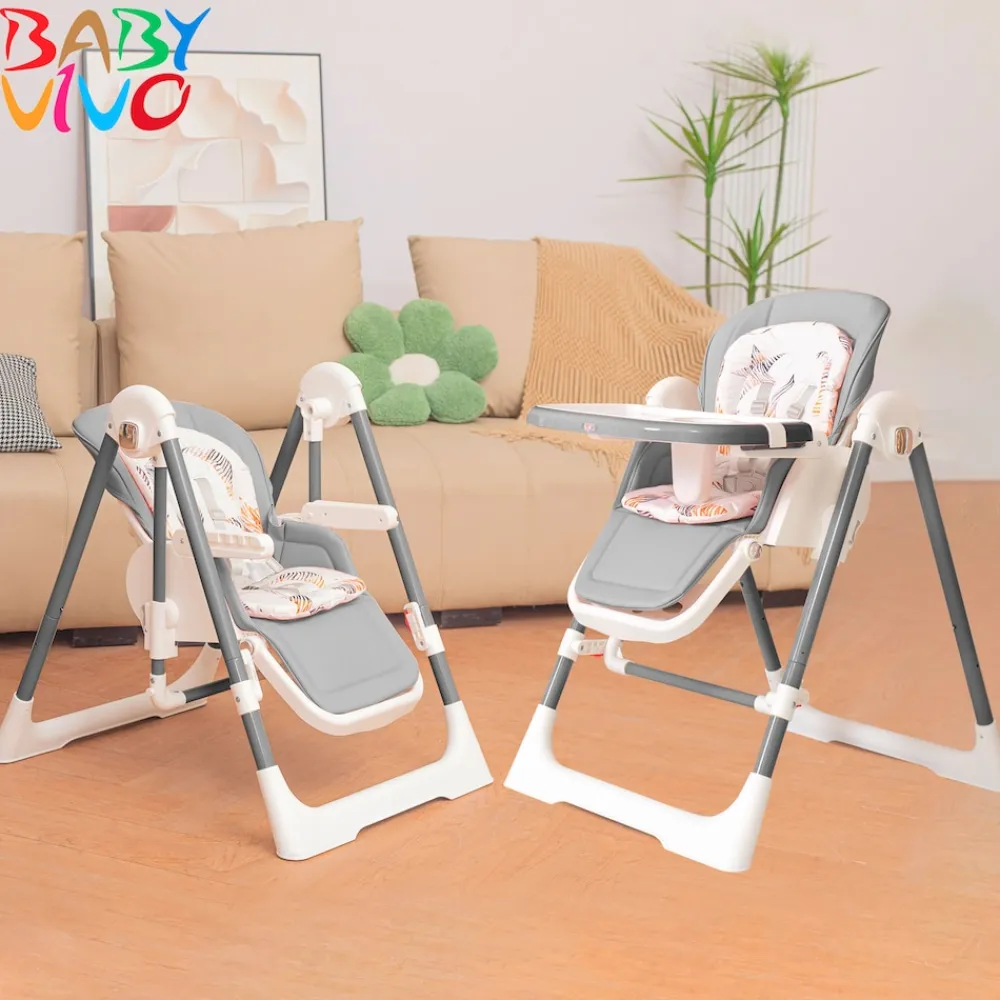 3in1 Kinderhochstuhl / Babywippe höhenverstellbar für Kinder - Lulu in Grau ^ Baby Vivo