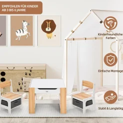 Baby Vivo Kindersitzgruppe mit multifunktionalem Tisch und 2 Stühlen aus Holz - Mia Online