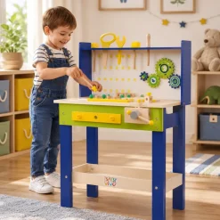 Baby Vivo Spielwerkbank / Werkbank für Kinder aus Holz - Luigi mit drehbaren Zahnrädern und 29 Teilen Zubehör Outlet