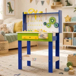 Baby Vivo Spielwerkbank / Werkbank für Kinder aus Holz - Luigi mit drehbaren Zahnrädern und 29 Teilen Zubehör Outlet