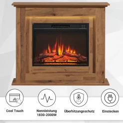 BALDERIA Elektrokamin Finn - Standkamin, Heizung 2000 W, dunkle Eiche New