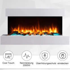 BALDERIA Elektrokamin Ignis - Wandkamin mit Heizung 2000 W, weiss Best