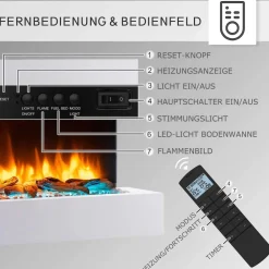 BALDERIA Elektrokamin Ignis - Wandkamin mit Heizung 2000 W, weiss Best