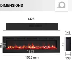 Elektrokamin  Leif 50 - Stand, Wand, Einbau, Heizung 1800 W ^ BALDERIA New