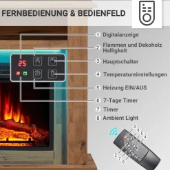 Elektrokamin Liora - Standkamin mit Heizung, dunkle Eiche ^ BALDERIA Hot
