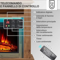 Elektrokamin Liora - Standkamin mit Heizung, dunkle Eiche ^ BALDERIA Hot
