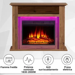 Elektrokamin Liora - Standkamin mit Heizung, dunkle Eiche ^ BALDERIA Hot