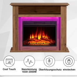 Elektrokamin Liora - Standkamin mit Heizung, dunkle Eiche ^ BALDERIA Hot