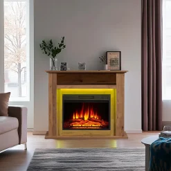 Elektrokamin Liora - Standkamin mit Heizung, dunkle Eiche ^ BALDERIA Hot