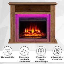 Elektrokamin Liora - Standkamin mit Heizung, dunkle Eiche ^ BALDERIA Hot