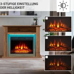 Elektrokamin Liora - Standkamin mit Heizung, dunkle Eiche ^ BALDERIA Hot