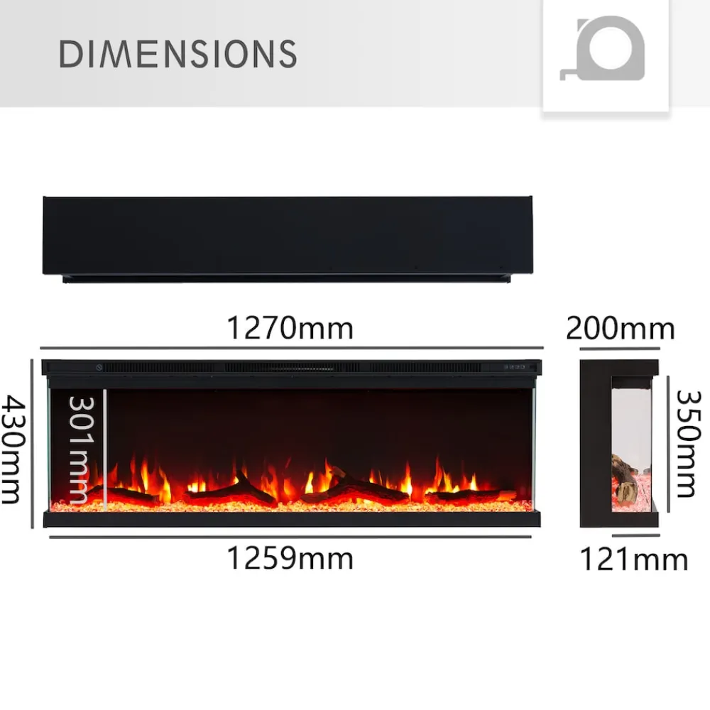 BALDERIA Elektrokamin Orson 50 - Einbaukamin mit Heizung 1800 W Hot