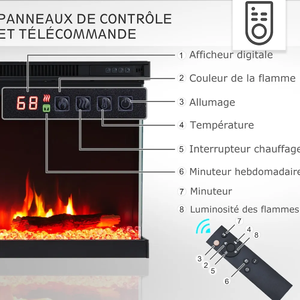 BALDERIA Elektrokamin Orson 50 - Einbaukamin mit Heizung 1800 W Hot