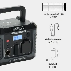 Power Set - Powerstation 500W mit faltbarem Solarpanel 60W ^ BALDERIA New