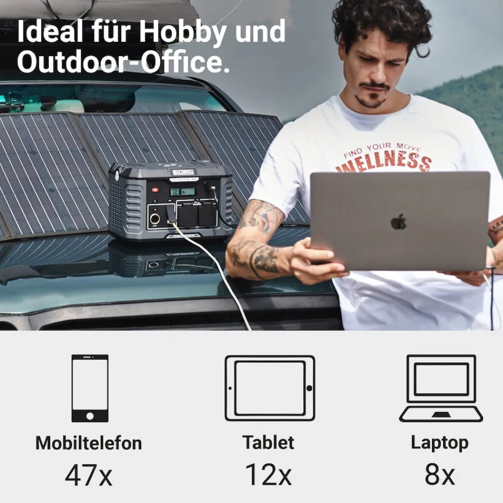 Power Set - Powerstation 500W mit faltbarem Solarpanel 60W ^ BALDERIA New