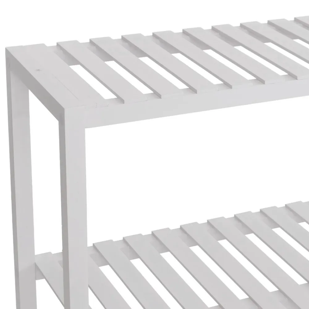 Bambus Pflanzenregal -Q34, Blumentreppe Blumenständer Pflanzentreppe, 2 Ablagen 100x90x50cm ~ weiß ^ MCW Discount