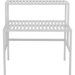 Bambus Pflanzenregal -Q34, Blumentreppe Blumenständer Pflanzentreppe, 2 Ablagen 100x90x50cm ~ weiß ^ MCW Discount