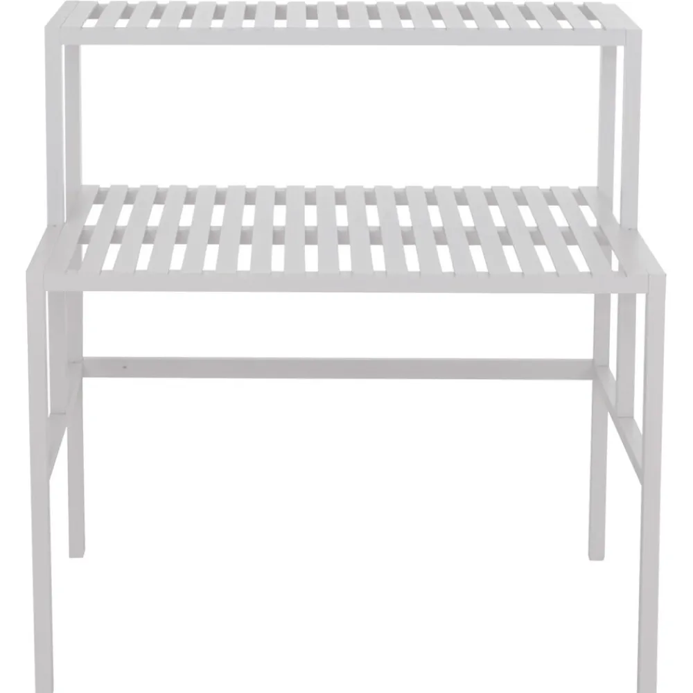 Bambus Pflanzenregal -Q34, Blumentreppe Blumenständer Pflanzentreppe, 2 Ablagen 100x90x50cm ~ weiß ^ MCW Discount