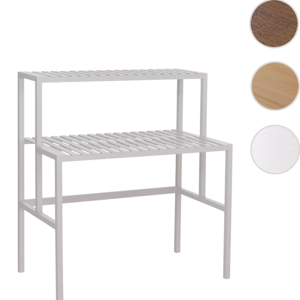 Bambus Pflanzenregal -Q34, Blumentreppe Blumenständer Pflanzentreppe, 2 Ablagen 100x90x50cm ~ weiß ^ MCW Discount