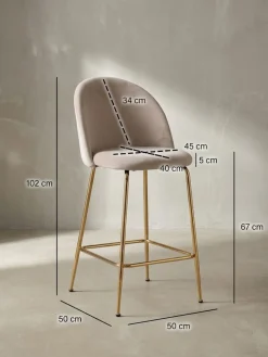 Barhocker 2er Set Samt Lehne Goldgestell Skandi-Stil Gepolstert, 50x50x102 cm ^ KADIMA DESIGN Sale