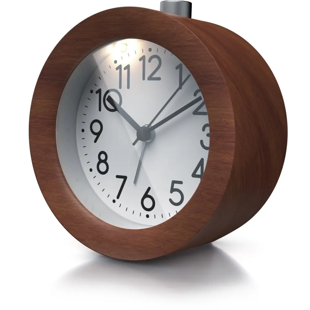 Analoger Wecker mit rundem Holzkorpus Holz Wecker mit beleuchtetem Ziffernblatt ^ BEARWARE
