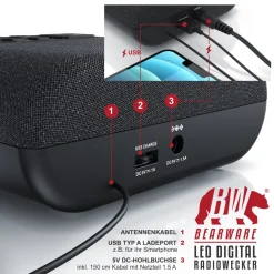 BEARWARE DAB+ Radiowecker - Küchenradio digital - FM und DAB / DAB + Radio mit je 20 Speicherplätzen - 16 Lautstärkestufen - Wecker - große Ziffern New