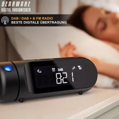 DAB+ Radiowecker mit Projektion - Küchenradio digital - FM und DAB/DAB + Radio mit je 20 Speicherplätzen - 16 Lautstärkestufen - Wecker ^ BEARWARE