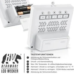 Digitalwecker, Licht, Temperatur, Luftfeuchtigkeit, Datum, Uhrzeit, Snooze, LCD, für Zuhause & unterwegs ^ BEARWARE Discount