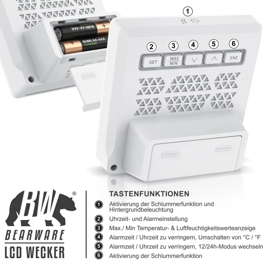 Digitalwecker, Licht, Temperatur, Luftfeuchtigkeit, Datum, Uhrzeit, Snooze, LCD, für Zuhause & unterwegs ^ BEARWARE Discount