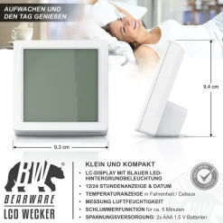 Digitalwecker, Licht, Temperatur, Luftfeuchtigkeit, Datum, Uhrzeit, Snooze, LCD, für Zuhause & unterwegs ^ BEARWARE Discount