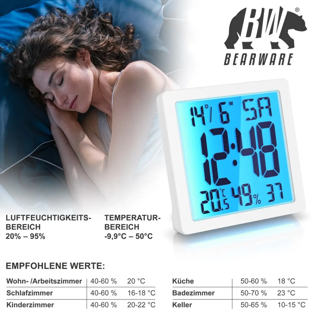 Digitalwecker, Licht, Temperatur, Luftfeuchtigkeit, Datum, Uhrzeit, Snooze, LCD, für Zuhause & unterwegs ^ BEARWARE Discount