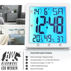 Digitalwecker, Licht, Temperatur, Luftfeuchtigkeit, Datum, Uhrzeit, Snooze, LCD, für Zuhause & unterwegs ^ BEARWARE Discount