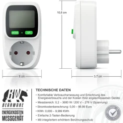 - Energiekostenmessgerät Stromkostenmessgerät Stromverbrauchszähler - Standby Verbrauchsmessung ab 0,2W - effektive Kostenüberwachung - 3680W ^ BEARWARE Discount