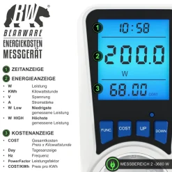 BEARWARE Energiekostenmessgerät Stromkostenmessgerät, max. 3680 W, Stromverbrauchszähler, Stromzähler Best